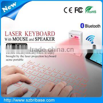 Shenzhen Bribase Factory portable infrared keyboard/laser keyboard with Mouse and Bluetooth speaker functions for iphone/ipad..