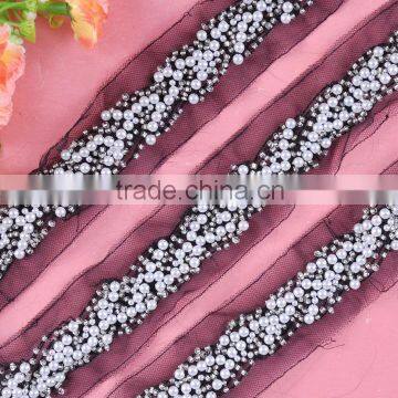 handmade fashion white pearl beaded lace trimmings for dresses WTP-1335