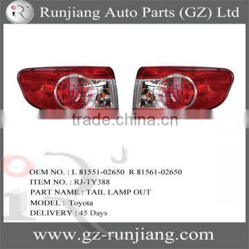 TAIL LAMP OUT FOR TOYOTA CAOROLLA 2010 AMERICAN(USA) TYPE L 81551-02650 R 81561-02650