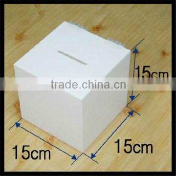 White cubic charity box Acrylic donation box with flip top