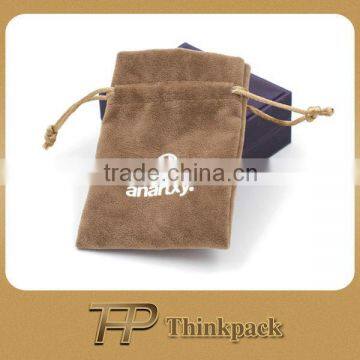 Chinese Custom Logo Printed Brown Velvet Pouch