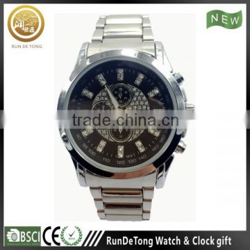 Silvery case diamond dial 3 eyes tachymeter two buttons japan movt quartz watch stainless steel