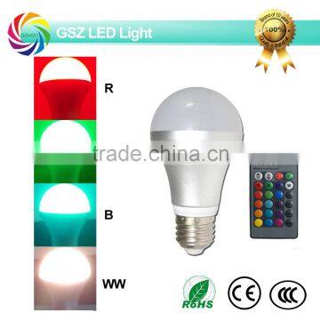 4W 7W 10W E27 remote control 16 color changing rgb led light bulb