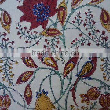 Flower Bird Vanilla Cotton Hand Block Printed Cotton Tablecloth photo-2