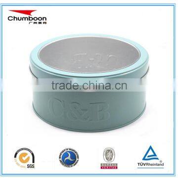 round tin can for cookie with PVC window/ biscuit tin box