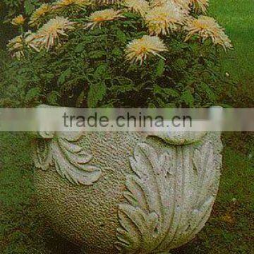 White marble flowerpot/planter with relief decorations from Vietnam
