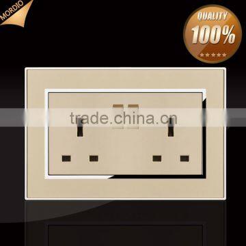 Newest UK type 13A 2 gang switched double socket Acrylic panel in Gold color