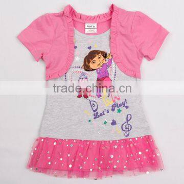 (H4661) grey 2-6Y european girl dress 2015 summer holiday printed baby girls dresss wholesale girl dresses