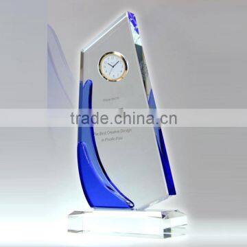 Wholesale customized crystal sailboat trophy with clock for business gift