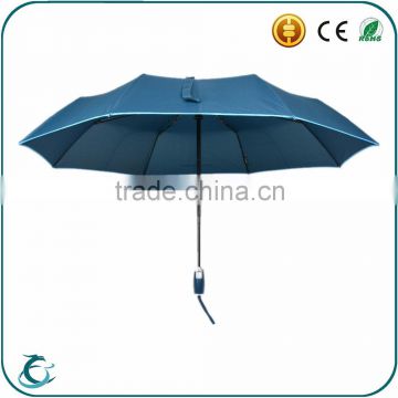 21 inches top quality business 3 fold pu leather handle umbrella