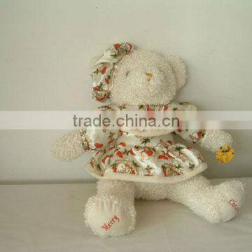 20cm promotional customized stuffed plush chiristmas bear animal toy with printed skirt&hat