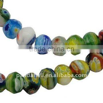 Handmade Millefiori Glass Beads, Faceted, Abacus, Muticolor, about 8x6mm, hole: 1mm, 60pcs/strand, 14.1"(LK-H001-11)