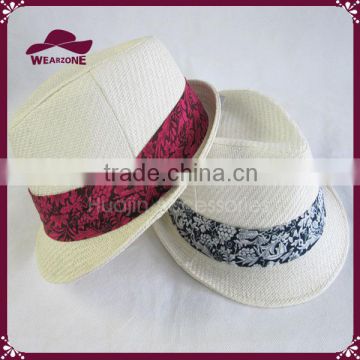 Short Brim Paper Straw Fedora with Flower Band