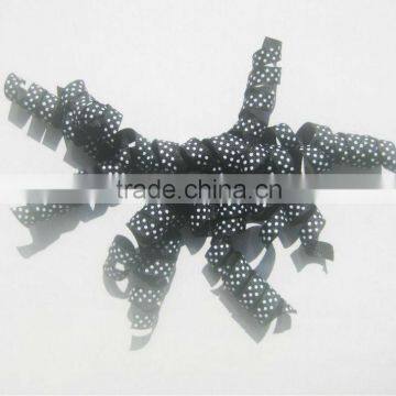 HOT SALE ! Printed Dots Black Grosgrain Woven Curly Bow, Fabric Ribbon Present Bow, Woven Ribbon Present Wrapping Decorative Bow