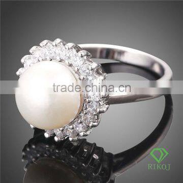 10mm pearl austrian crystal 18k white gold GP fashion rings