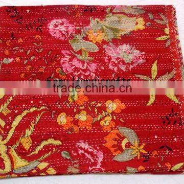 Indian Handmade Printed Kantha Quilt Reversible Queen Bedspread Bed Cover photo-5