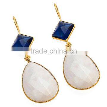 White Chalcedony/Sapphire quartz fancy Gemstone Earrings
