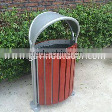 Tilting forward wooden trash bin metal and wood garbage bin