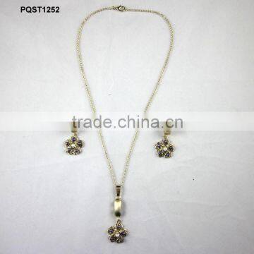 wholesale elegant delicate gold plated charm bead flower necklace and earring set