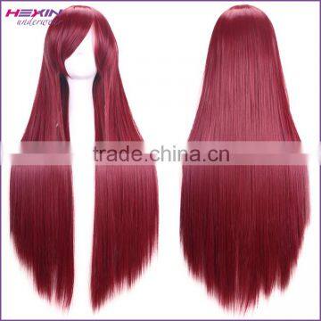 80cm 32'' Wine Very Long Red Synthetic Straight Wigs