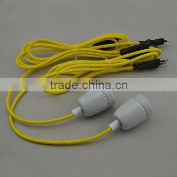 Yellow textile cable wire with E27 ceramic lamp holder