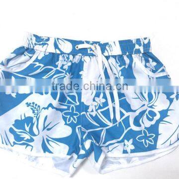 Blue And White Flower Printed 4 Way Stretch Wholesale For Sportswear Beach Shorts photo-2