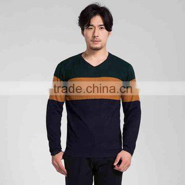 Newest design High quality V collar long sleeve big stripes pullover thermal underwear for men