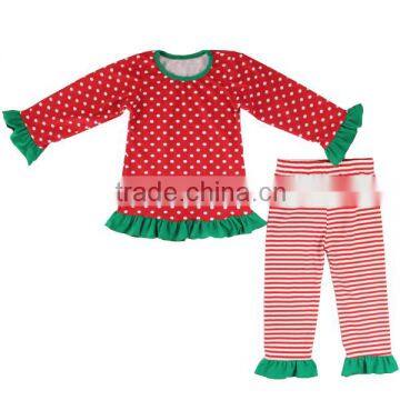 christmas girl suit 2016 100%cotton christmas outfit christmas polka dot sets