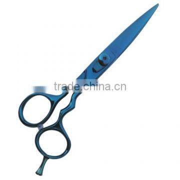 Blue Titanium Coated Razor Edge Scissors Adjustable Screw With Finger Rest