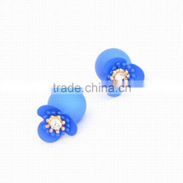 Candy Color Double Pearl Ball Earrings Clover Flower Earring Stud Ear Jewelry Accessory For Women