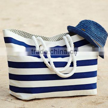 2014 Stripe cotton canvas beach Tote Bag