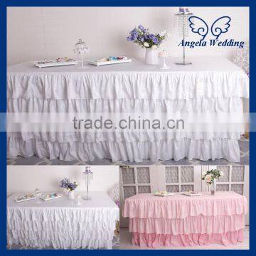 SK001H Wedding Hot Sale Four Tiered Polyester Taffeta Ruffled Pleated White Steps in Table Skirting photo-2