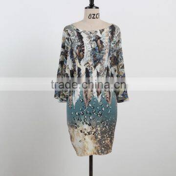 NEW ARRIVAL fashion digital print dress woman dress one piece dress long sleeve custom supply