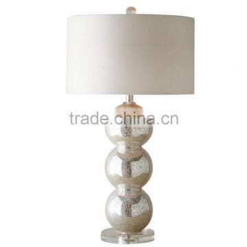 hot sale silver mercury glass beaded table lamp with round base and white cylinder fabirc shade CE SAA