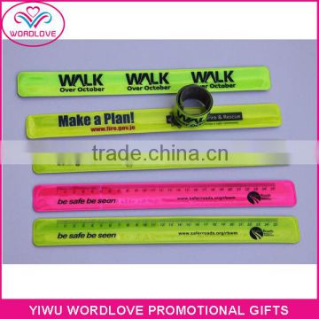 Custom made ruler PVC slap wrap wristbands/ reflex snap bands at night