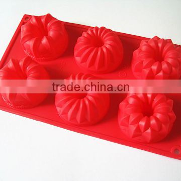 wholesale hiqh quality FDA food grade non stick 6 cup microwave oven safe flower cake silicone cake baking molds