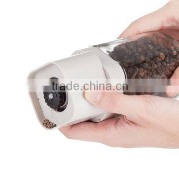 SINOGLASS 2pcs Ceramic Mechanism Square Round Design Glass Pepper Grinder Jar Set photo-3