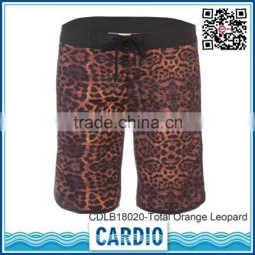 92% polyester 4 way stretch Total Orange Leopard womens beachshorts