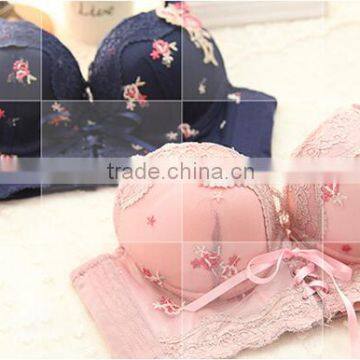 Retro Floral Bind Sexy Bra Adjustable Back Closure Sexy Bra and Panty New Design Ladies Bra