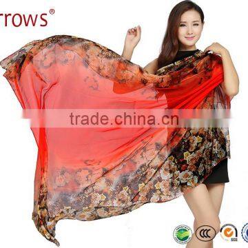 New Fashion Printed Imitated Silk Summer Shawl Sun Beach Pashmina Scarf Poncho Floral Pattern
