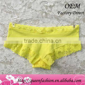 Yellow Lace Women Underwear Lovely Boys & Girls Printing Ladies Boyshort Flower Decorated Specially for Girls Panty photo-3