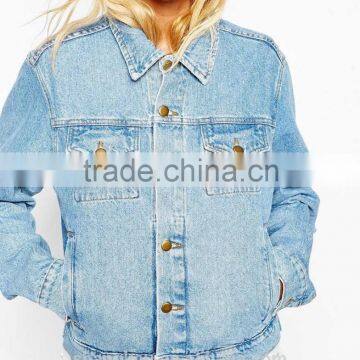 Ladies new fashion sleeveless plain denim jacket short Boxy Boyfried Denim Jacket