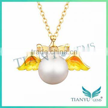 18 k Gold Angel Pearl Pendants Charms Necklace Jewellry photo-2