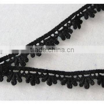 New Design 1.4cm Width Narrow Black Lovely Flower Scallop Cotton Crochet Lace Trims photo-3