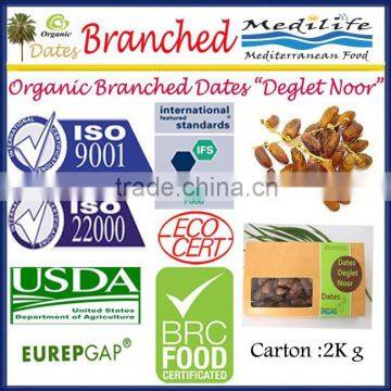 Organic Branched Dates Deglet Noor, Organic Branched Deglet Nour 2 Kg Carton, Deglet Noor Dates