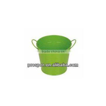 Green metal garden flower bucket with ears