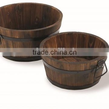 wooden barrel burntwood tub&wooden flower pot/planting pot&wooden barrels for sale