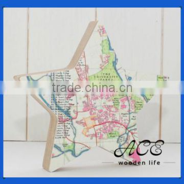 Personalized Wooden World Map Star Sahpe Map Pattern Map Star