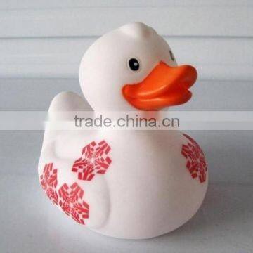 Snowflake printed rubber bath duck soft floating Christmas baby duck toy