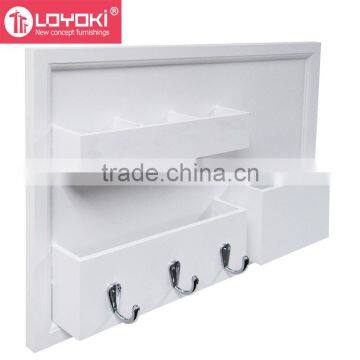 Entryway Multi Function Wood Organization Board With Pockets and Key Hooks Floating Wall Shelf With Mail Holder photo-2